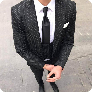 Men 3 Pieces Black Dots Blazer Vest Pants Business Suit Regular Fit Peaked Lapel Prom Tuxedos Suits  -  GeraldBlack.com