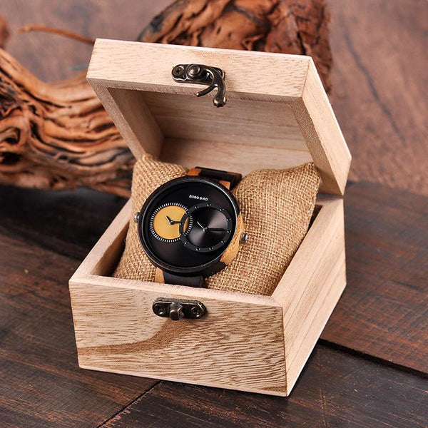 Men and Women 2 Time Zone Design Round Case Wooden Quartz Watches Gift - SolaceConnect.com