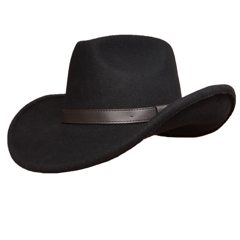 Men and Women Black Color Wool Felt Western Cowboy Style Hat  -  GeraldBlack.com