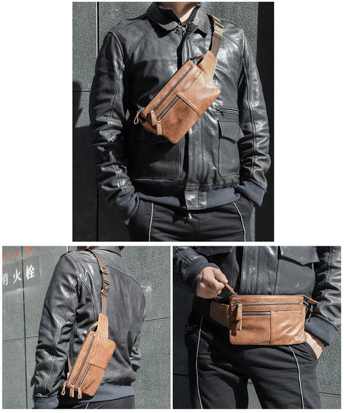 Men and Women Casual Genuine Leather Travel Hiking Waist Bag  -  GeraldBlack.com