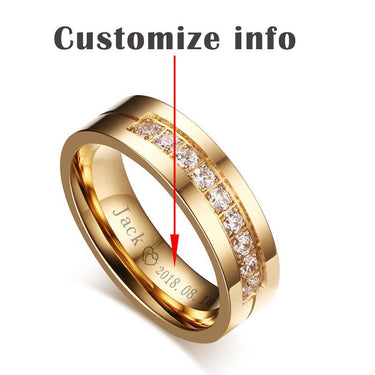 Men and Women Gold Color Stainless Steel CZ Love Promise Wedding Rings  -  GeraldBlack.com