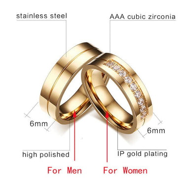 Men and Women Gold Color Stainless Steel CZ Love Promise Wedding Rings  -  GeraldBlack.com