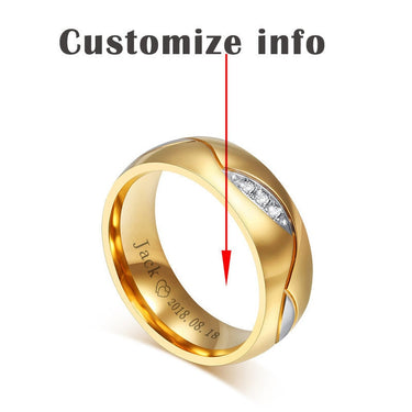 Men and Women Gold Color Stainless Steel Zircon Stone Wedding Ring  -  GeraldBlack.com