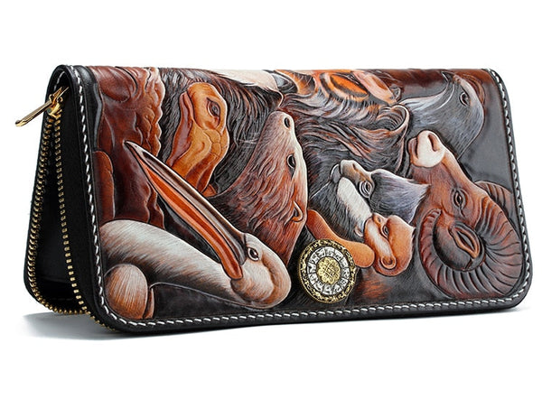 Men and Women Handmade Zipper All Animals Long Clutch Wallets  -  GeraldBlack.com
