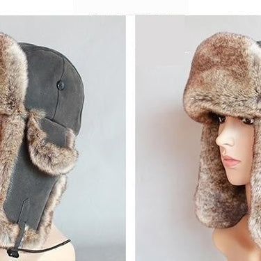 Men and Women Leather Ear Protection Adult Winter Warm Flat Fur Travel Hat - SolaceConnect.com
