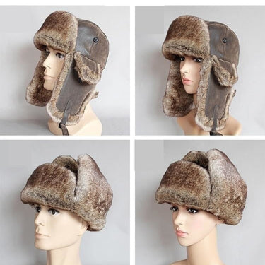 Men and Women Leather Ear Protection Adult Winter Warm Flat Fur Travel Hat - SolaceConnect.com