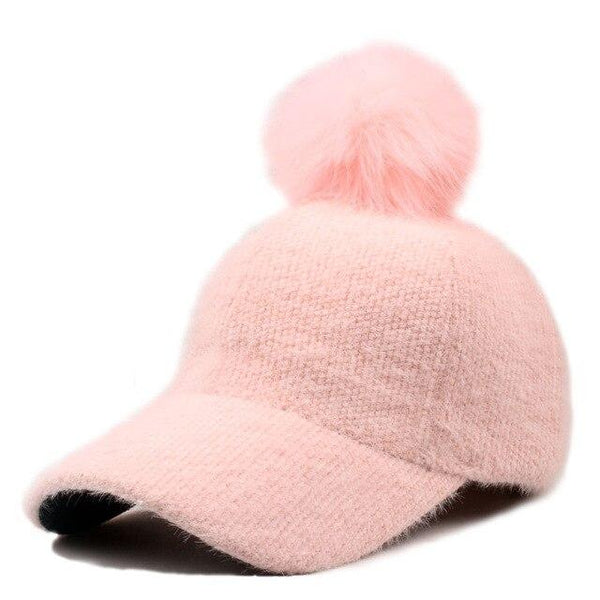 Men and Women Pure Color Casquette Wool Baseball Cap With Hairball - SolaceConnect.com