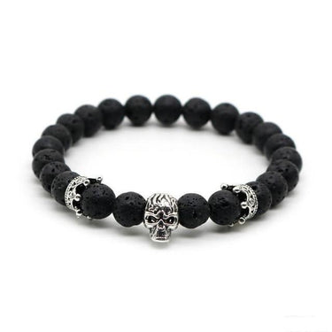 Men and Women Silver Plated Vintage Skull Bracelet with Lava Rock Stone - SolaceConnect.com