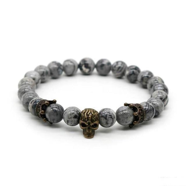 Men and Women Silver Plated Vintage Skull Bracelet with Lava Rock Stone - SolaceConnect.com