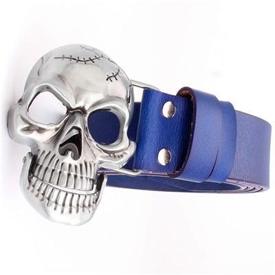 Men and Women Skull Head Buckle Punk Rock Style Cowskin Belt - SolaceConnect.com