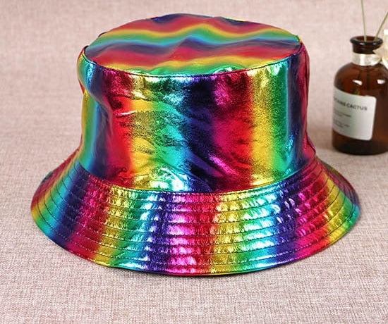 Men and Women Summer Harajuku Fashion Bucket Hat with Rainbow Print  -  GeraldBlack.com