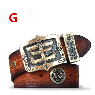 Men and Women Vintage Cupronickel Tibetan Genuine Leather Strap Belts  -  GeraldBlack.com