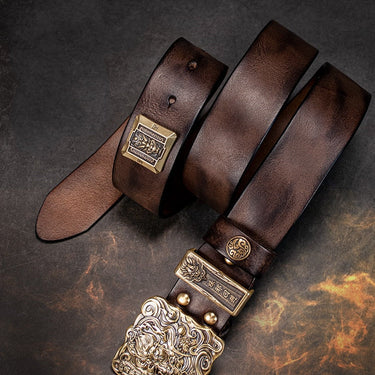 Men and Women Vintage Genuine Leather Cowhide Copper Strap Belts  -  GeraldBlack.com
