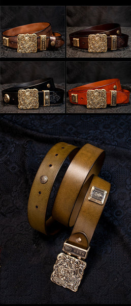 Men and Women Vintage Genuine Leather Cowhide Copper Strap Belts  -  GeraldBlack.com