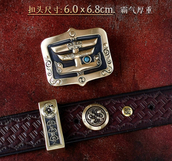 Men and women Vintage Genuine Leather Cupronickel Tibetan Strap Belts  -  GeraldBlack.com