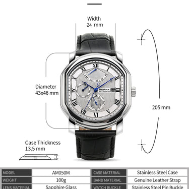Men Automatic Miyota 9110 Japan MOVT Stainless Steel Sapphire 5ATM Waterproof Wristwatch Mechanical Watch  -  GeraldBlack.com
