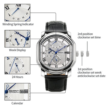 Men Automatic Miyota 9110 Japan MOVT Stainless Steel Sapphire 5ATM Waterproof Wristwatch Mechanical Watch  -  GeraldBlack.com