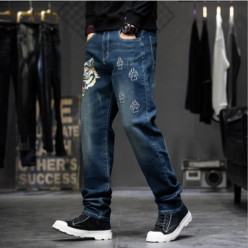 Men Baggy Cowboy Embroidery Hip Hop Tide Spring Denim Trousers Casual Plus Size Jeans Pants Clothing  -  GeraldBlack.com