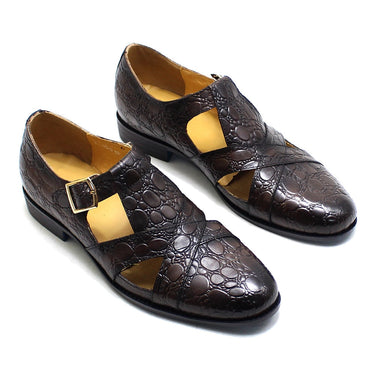Men Buckle Strap Soft Handmade Hollow Out Genuine Cow Leather Breathable Summer Dress Shoes  -  GeraldBlack.com