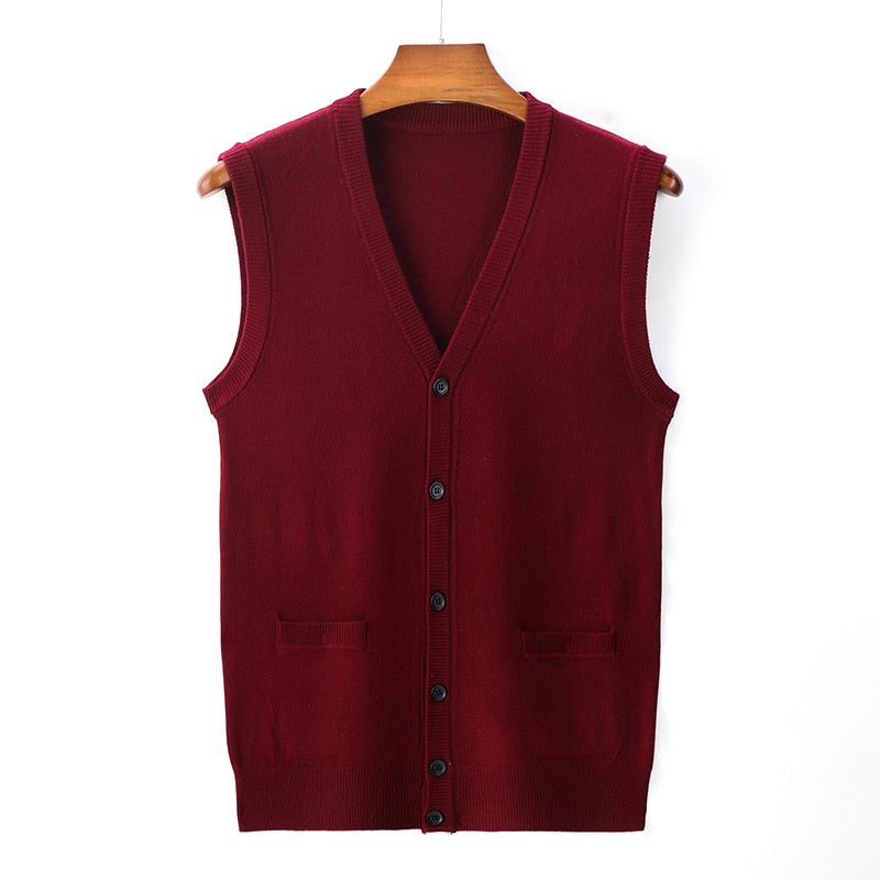Men Business Fashion Wool Vest Sweater Autumn Classic Style V-neck Knitted Vest Pullover Vest Tops  -  GeraldBlack.com