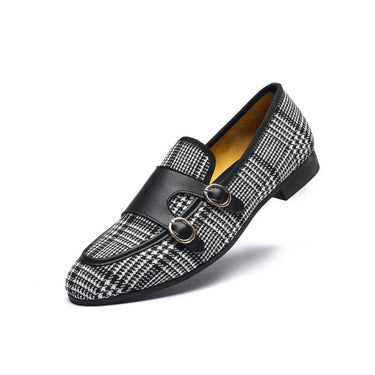 Men Dress Shoes Leather Loafers Wedding Party Formal Tartan Design  -  GeraldBlack.com