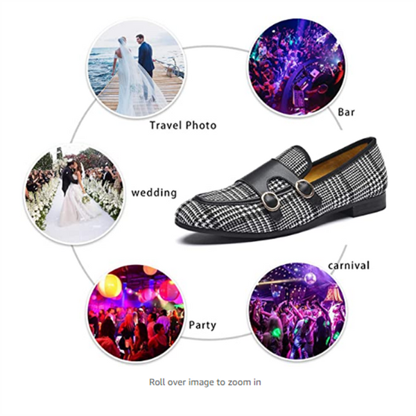 Men Dress Shoes Leather Loafers Wedding Party Formal Tartan Design  -  GeraldBlack.com