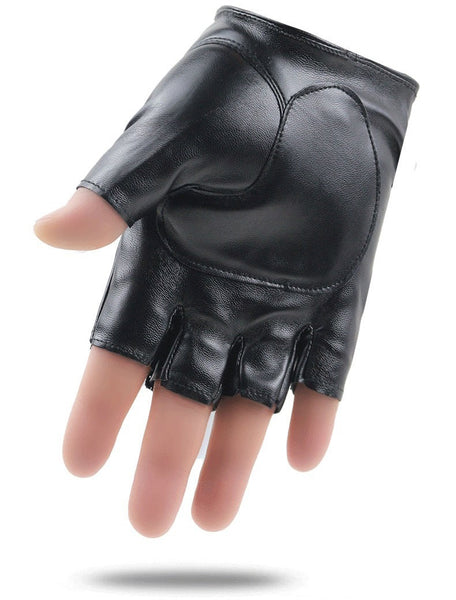 Men Driving Sports Punk Thick Guantes Black PU Leather Half Finger Gloves Solid Button Non-slip Half  -  GeraldBlack.com