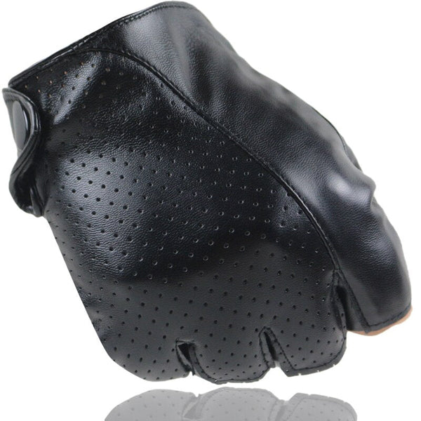 Men Driving Sports Punk Thick Guantes Black PU Leather Half Finger Gloves Solid Button Non-slip Half  -  GeraldBlack.com
