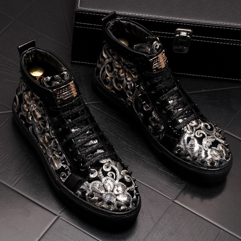 Men's Luxury Punk Style Mixed Colors Rivet Casual High Top Shoes