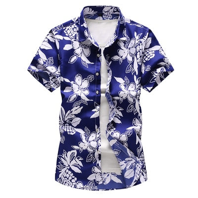 Men floral printed Slim Short sleeve Summer Hawaiian vacation Party casual red blue black Shirt camisa masculina 6XL 7XL  -  GeraldBlack.com