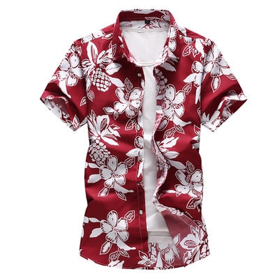 Men floral printed Slim Short sleeve Summer Hawaiian vacation Party casual red blue black Shirt camisa masculina 6XL 7XL  -  GeraldBlack.com