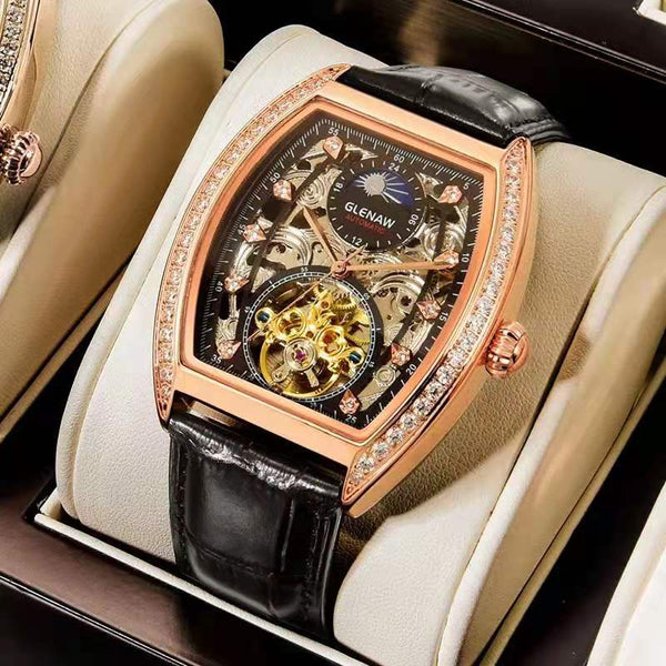 Men fully automatic mechanical watches genuine leather hollow skeleton luminous Limited edition watch Reloj hombre  -  GeraldBlack.com