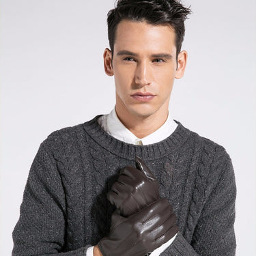Men Genuine Goatskin Leather Winter Black Driving Glove Fashion Warm Mittens GSM011  -  GeraldBlack.com