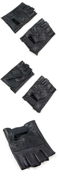 Men Genuine Leather Half Finger Sheep Leather Fingerless Gloves Climbing Anti Skid Fitness Workout  -  GeraldBlack.com