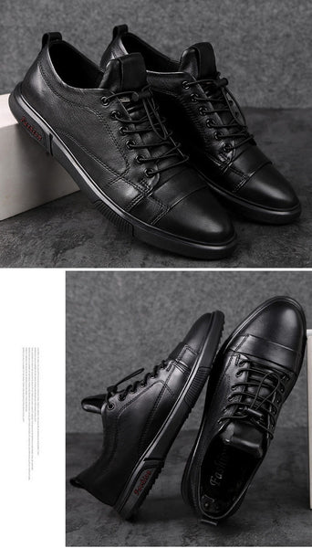 Men Genuine Leather Spring Autumn Patchwork Flat Shoes Loafers  -  GeraldBlack.com