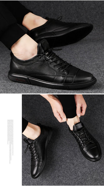 Men Genuine Leather Spring Autumn Patchwork Flat Shoes Loafers  -  GeraldBlack.com
