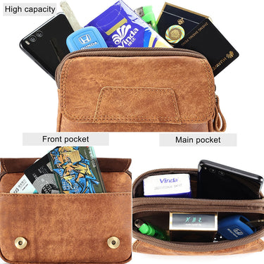 Men Genuine Leather Waist Bag Cellphone Belt Loop Holster Case Travel Waist Pack Cigarette Phone  -  GeraldBlack.com