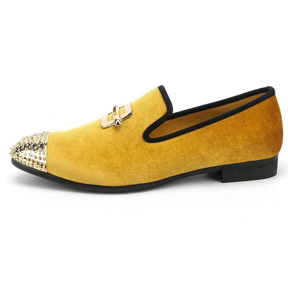 Men Gold Velvet Loafers Party And Wedding Dress Breathable Shoes  -  GeraldBlack.com