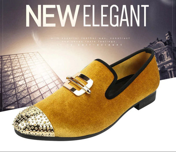 Men Gold Velvet Loafers Party And Wedding Dress Breathable Shoes  -  GeraldBlack.com