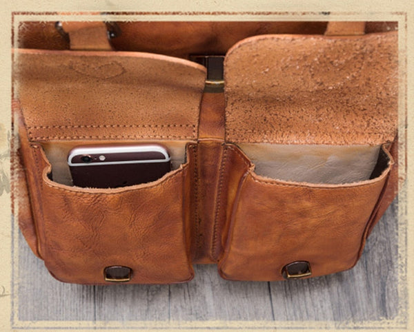 Men Handmade Leather First Layer Cowhide Retro Large Capacity Laptop Schoolbag Travel Backpacks  -  GeraldBlack.com