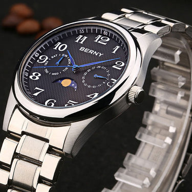 Men Japan Quartz Movement Chronograph Moon Phase Date and Day Stainless Steel Case Waterpoof Gift Business  -  GeraldBlack.com