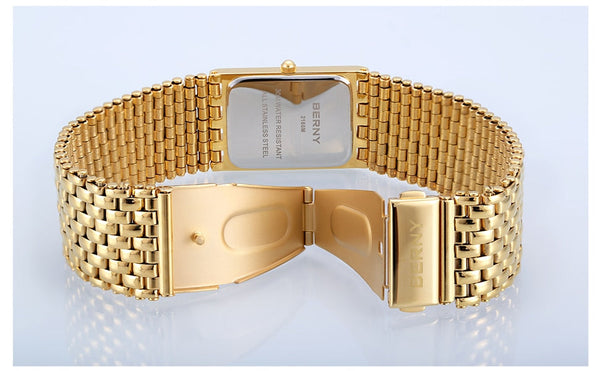 Men Luxury Wristwatch Water Resistant Square Clock Stainless Steel Golden Watch  -  GeraldBlack.com