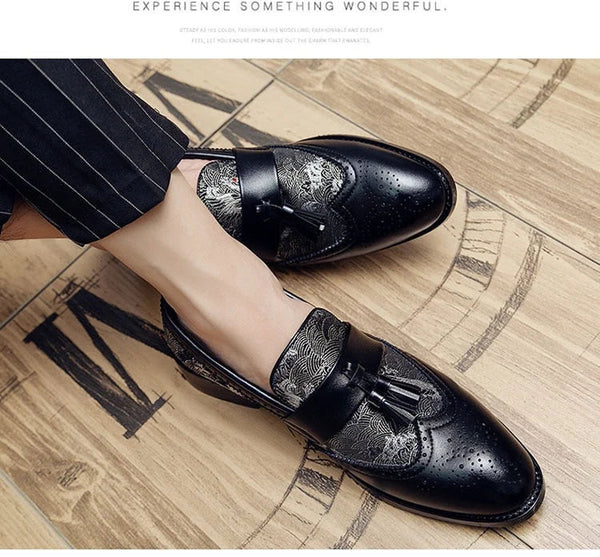 Men Moccasins Tassels Casual Genuine Leather Loafers Shoes Ethnic Style  -  GeraldBlack.com