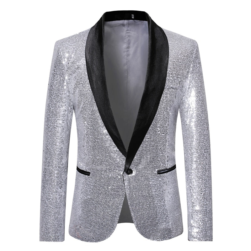 Men New Gold Silver Sequin Shiny Blazers Suit Jacket Men Fashion Night Club DJ Stage performances Wedding party Jacket Coat  -  GeraldBlack.com