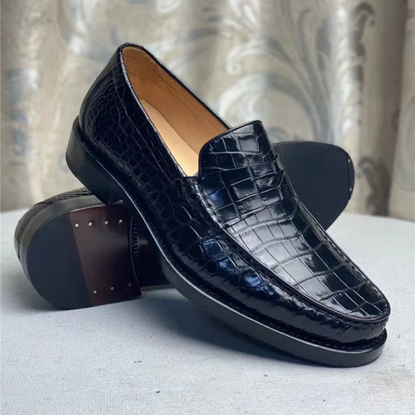 Men's 100% Hand Stitched Authentic Crocodile Belly Skin Casual Loafers  -  GeraldBlack.com