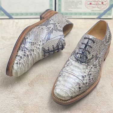 Men's 100% Hand Stitched Snakeskin Round Toe Dress Oxfords Shoes  -  GeraldBlack.com