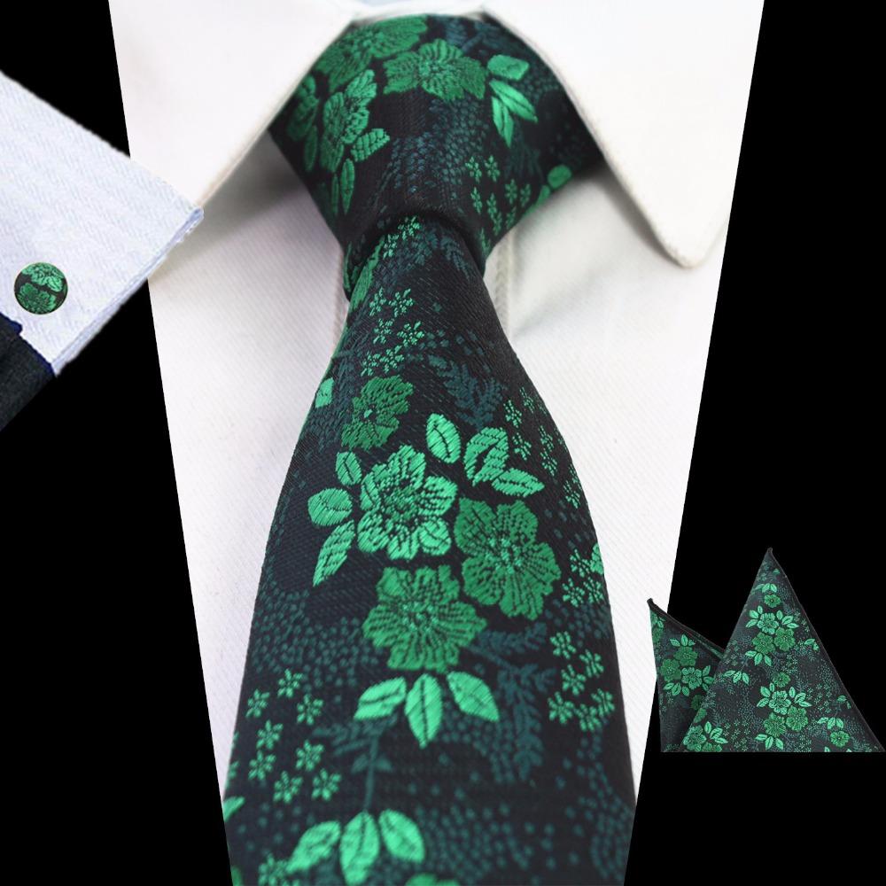 Men's 100% Silk Jacquard Floral Necktie Handkerchief Cufflinks for Wedding  -  GeraldBlack.com