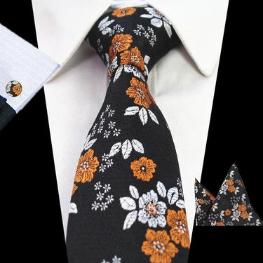 Men's 100% Silk Jacquard Floral Necktie Handkerchief Cufflinks for Wedding - SolaceConnect.com