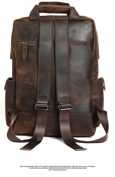 Men's 15.6 Inch Crazy Horse Leather Large Capacity Outdoor Backpack  -  GeraldBlack.com