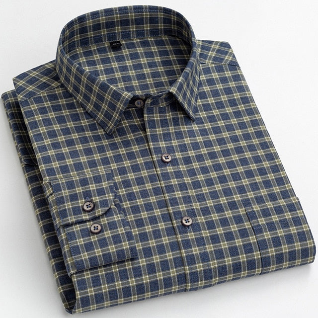 Men's 18-632 Plaid Striped Standard-Fit Long-Sleeve Flannel Comfortable Soft Brushed 100% Cotton Thick Casual Gingham Shirt  -  GeraldBlack.com